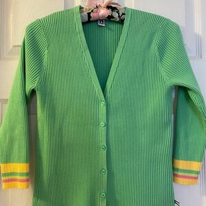 Izod Green and Yellow Cardigan Sweater with Ribbed Texture